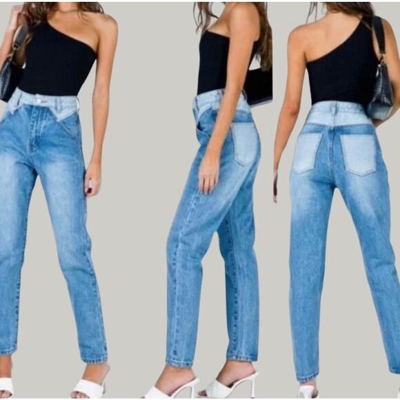 NWT Size 12 Princess Polly Springfield Mom Mid Two Toned Jeans - Picture 2 of 5